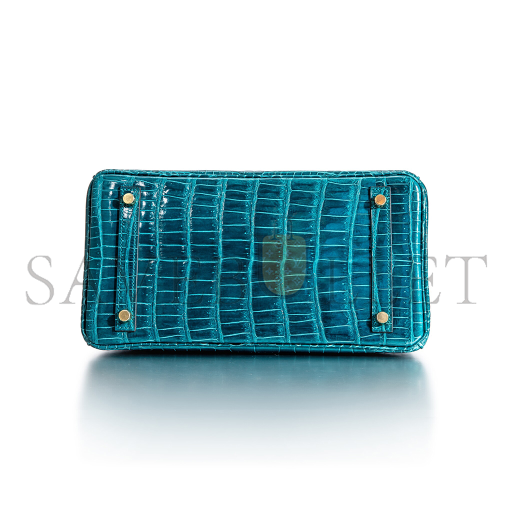 H**mes master birkin 35 crocodile leather green gold buckle h041367ck35 (35*28*18cm)
